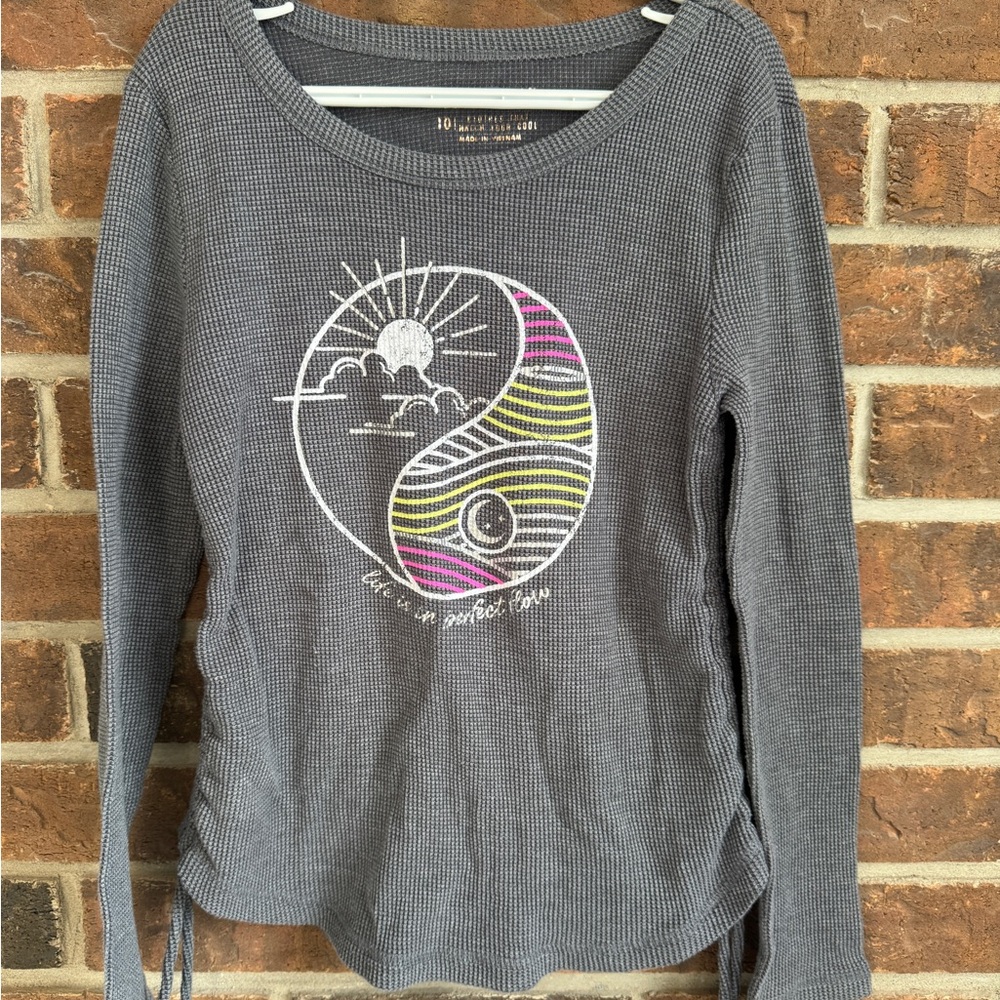 Girls Long Sleeve Waffle Knit Top - 10